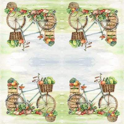 Produktbild von Servietten Papier 33x33cm 3-lagig mit Fahrrad & Gemüse Motiv 20 Stück