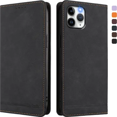 Produktbild von Hülle für iPhone 11 Pro, Retro Kunstleder Ständer Klapphülle mit Kartenfächer und Magnetische Schwarz