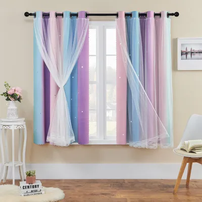 Image de Rideaux arc-en-ciel pour chambre d'enfant - 63x52 pouces motif étoilé