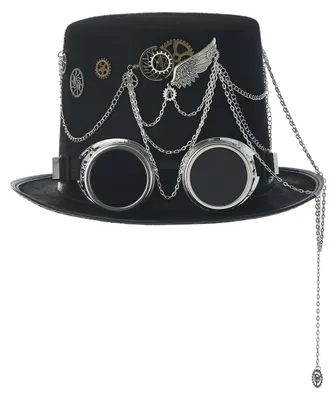 Zdjęcie produktu dla Kapelusz w stylu steampunk z okularami, idealny na karnawał i Halloween, kolor czarny