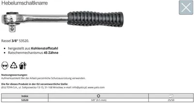 Produktbild von Umschaltknarre Hebel Ratsche Knarre Werkzeug 45 Zähne 170 mm 3/8'