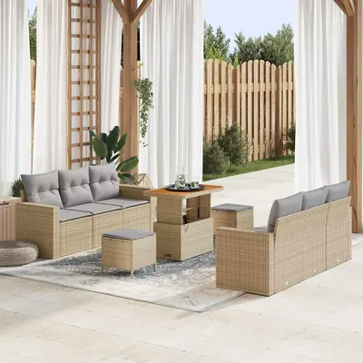 Immagine prodotto di Maison Exclusive - Set divani da giardino 9 pezzi beige in polyrattan