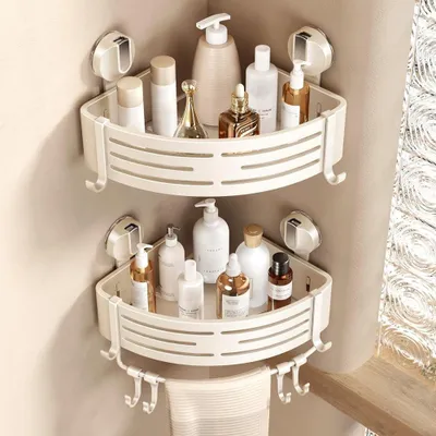Immagine prodotto di Mensole angolari per doccia, 2 pezzi, colore bianco, senza foratura, con ventose, ideali per shampoo