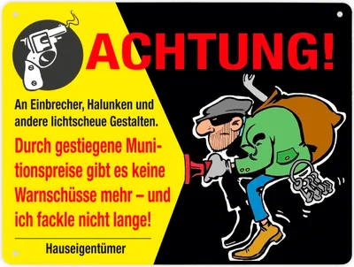 Produktbild von Einbrecher Metallschild XL in 21x28 cm mit Spruch Achtung An Einbrecher und