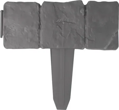 A single gray plastic garden border with a stone-like texture and a stake for insertion into the ground.