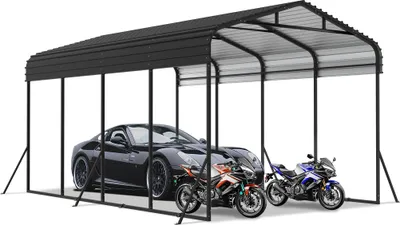 Image de ACXIN Outdoor-Auto-toiles-Garage | 12 x 20FT | Carport métallique noir |Robuste garage extérieur-Auto-Unterstand| Ombre avec toit métallique galvanisé pour voitures et bateaux tente de bivouac