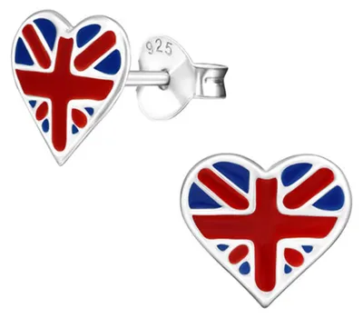Produktbild von WM Ohrstecker: Flaggen Herz Ohrringe Silber Fahne Fanartikel Schmuck United Kingdom (Vereinigtes Königreich)