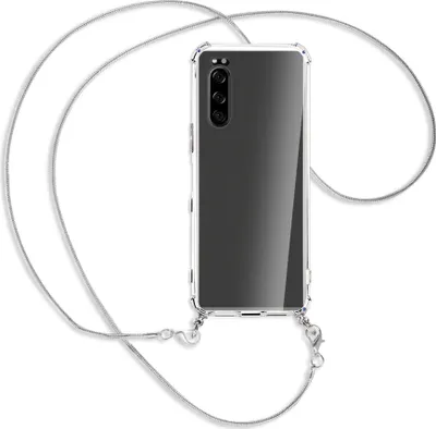 Produktbild von Handykette Backcover-Schutzhülle mit Band (Metall silberfarben) für Sony Xperia 5 - silberfarbene Kette Snake