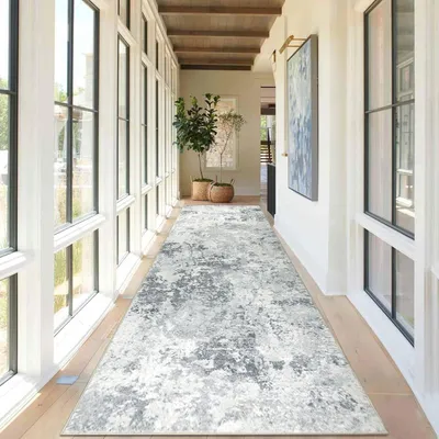 Produktbild von Läufer Teppich 80x300 cm, grau, rutschfest, Kurzflor, für Flur