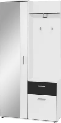 Produktbild von byLIVING Garderobenschrank Jakob, 97x195x30 cm, Melamin weiß mit schwarz, Spiegel, mit Haken und Ablagefläche