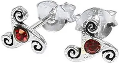 Produktbild von Paar 925 Sterling Silber Keltische Gothic Ohrstecker Triskel Roter Kristall 7061