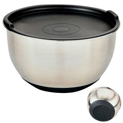 Productafbeelding van RVS Mengkom Ø16 Cm. - Mengkom met Silicone Deksel - Beslagkom met Deksel - Mixing bowl - Afm. 16 x 16 x 10 Cm.