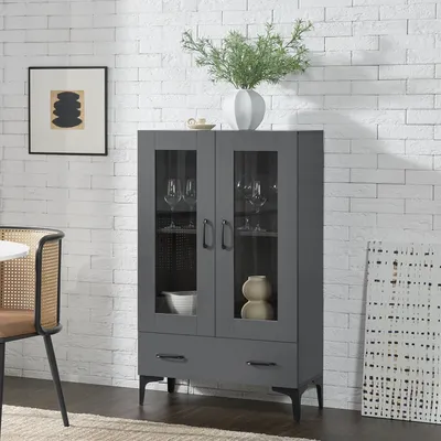 Image de Armoire vitrine 'Søndersø' avec tiroir et 2 portes 70 x 31 x 115 cm Gris foncé