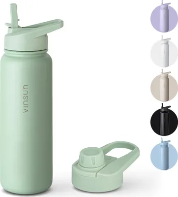 Produktbild von Trink Flasche Edelstahl 750ml Thermoflasche Sport Gym isoliert Strohhalm Vinsun