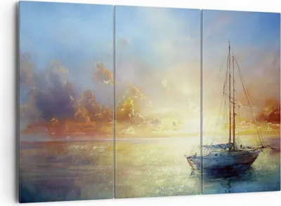 Produktbild von Bild auf Leinwand - Leinwandbild - 3 Teile - Segelboot Westen die Sonne - 165x110cm - Wand Bild - Wanddeko - Wandbilder - Leinwanddruck - Bilder - Wanddekoration - Leinwand bilder - CE165x110-4145