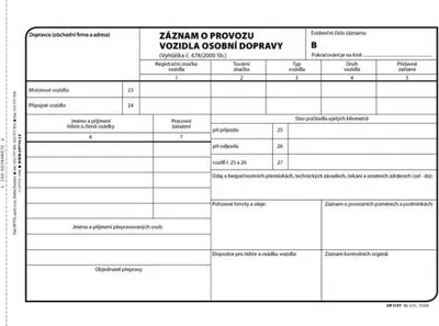 Zdjęcie produktu dla Tiskopis Záznam o provozu osobního vozidla Optys, A5, číslovaný, 100 listů