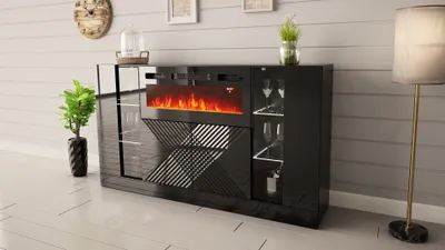 Produktbild von Moderne Kommode DIUNA mit Kamin Schwarz Hochglanz