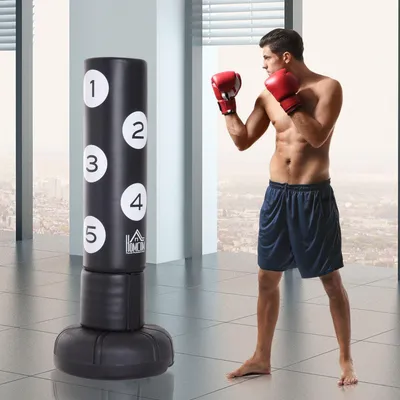Produktbild von Boxsack Stehend 176Cm Erwachsene Freistehender Heavy Duty Standboxsack Mit Ständer Und Vinyl Pad Boxpartner Boxing Trainer Schwarz