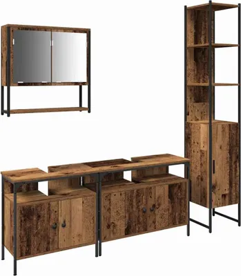 Produktbild von vidaXL Badezimmermöbel-Set mit Regal 4 pcs Altholz Holzwerkstoff