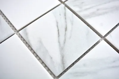 Produktbild von Handmuster Mosaikfliese Carrara Optik weiß grau Keramik Badfliese Fliesenspiegel Küche MOS16-0102_m
