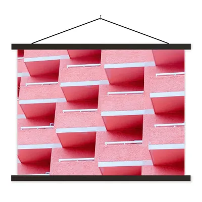 Produktbild von MuchoWow® Textilposter Rosa - Balkon - Sommer - Architektur 150x113 cm mit holzfarbenen Rahmen - Poster