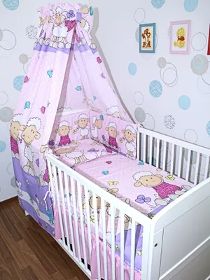 Produktbild von Primawela-Baby Bettwäsche Set- 5 teiliges Set mit Vollstoff Himmel Bettset Nestchen - 20.Schaf Rosa