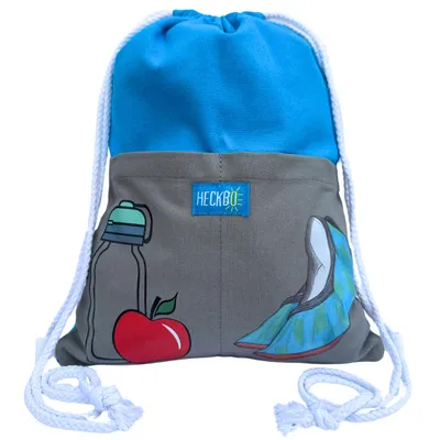 Produktbild von HECKBO Kinder Turnbeutel mit 2 Außentaschen | Sportbeutel für Kindergarten, Schule & Freizeit | Gymsack mit verstärkten Ecken, 40x32 cm