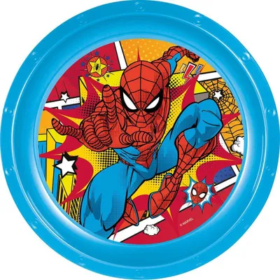 Zdjęcie produktu dla Tataway Marvel niebieski plastikowy talerz obiadowy dla dzieci Spiderman, odporny na uderzenia i wielokrotnego użytku