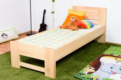 Produktbild von Bettrahmen für Kinder / Kinderbett 80 x 200 cm | Massivholz: Buche | Natur Lackiert