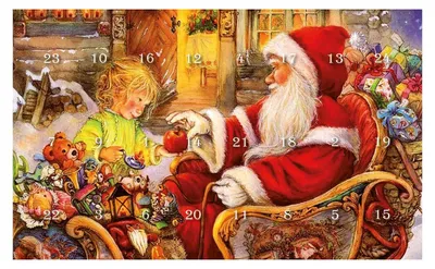 Produktbild von Weihnachtsdeko Baumschmuck Adventskalender 24 Anhänger aus Motiv Weihnachtsmann mit Kind Größe der Anhänger ca 3 cm