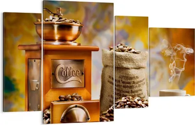 Produktbild von Bild auf Leinwand - Leinwandbild - Kaffee Körner Mühle Tasse - 120x70cm - Wand Bild - Wanddeko - Leinwanddruck - Bilder - Kunstdruck - Wanddekoration - Leinwand bilder - Wandkunst - DL120x70-2592
