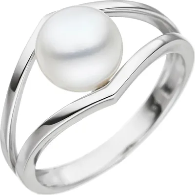 Produktbild von Ring Perlenring Goldring mit weißer Süßwasser-Perle 585 Gold Weißgold schlicht Innenumfang 54mm  Ø17.2mm