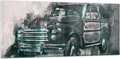 Produktbild von Bilder auf glas - Auto Retro - 120x50cm - Glasbilder - Wandbilder - Bilder - Kunstdruck - zum Aufhängen bereit - Wanddekoration aus Glas - Glas Bilder - Wandbild auf Glas - Einteilig - GAB120x50-3834