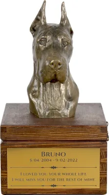 Zdjęcie produktu dla Dog niemiecki I - urna na prochy psa ze statuetką, mała urna dla psa, personalizowana urna z popiersiem psa marki Art-Dog
