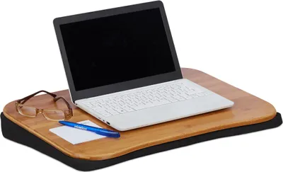 Produktbild von Relaxdays Laptopkissen Bambus, abnehmbares Kissen, Tragegriff, Laptop Unterlage BxT: 51 x 37 cm (bis 22 Zoll), natur