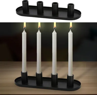 Produktbild von Stabkerzenhalter schwarz 34,5x11,5x6,5cm Metall oval für 4 Kerzen Kerzenhalter Kerzenständer Stabkerzen