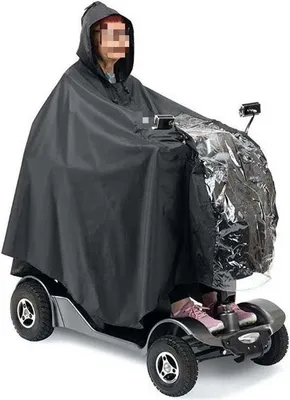Produktbild von Regenponcho für Elektromobile - 161 x 141 cm - Wasserdichter Regenschutz - Uni - Für Elektromobil, Senioren Scooter und Rollstuhl - Schwarz