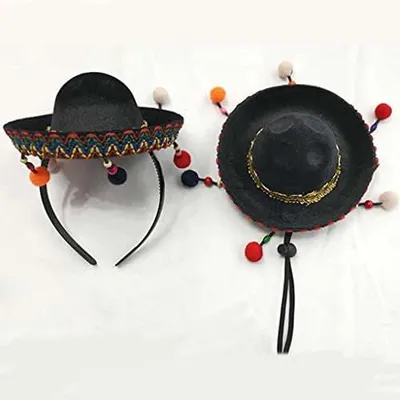 Produktbild von Mini-Strohhut mit Stirnband und Ball, Halloween-Hut mit Kordel, Kopfschmuck und Dekoration für Partys und Ostern