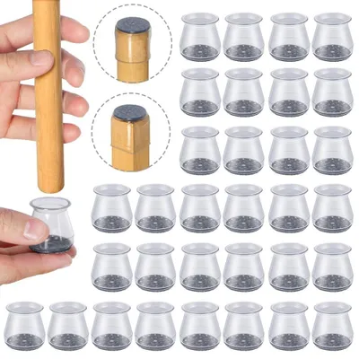 Productafbeelding van Omgoods- Stoelpootbeschermers Vilt - 32 Stuks - Transparante Siliconen Kappen - Geluidsarm - Voor Ronde/Square Poten - Geschikt voor 23-32.9 mm - Meubelpootbeschermers