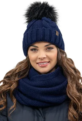 Produktbild von Vivisence damen bommelmütze und schal set warm kopfbedeckung und halsbedeckung an winter und herbst warm dick, wintermütze mit bommel, winterset für frauen, hergestellt in der eu, dunkelblau, einheits