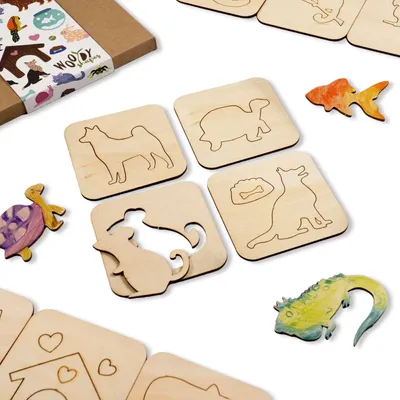 Produktbild von Holzschablonen zum Zeichnen für Kinder, Set mit 20 Stück 9,5x9,5cm Haustiere, Montessori Lernspielzeug Vorlagen Kreative