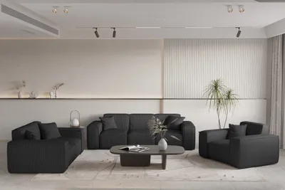 Produktbild von Sofaset Designersofa CELES PREMIUM 3-2-1 in Stoff Scala Schwarz