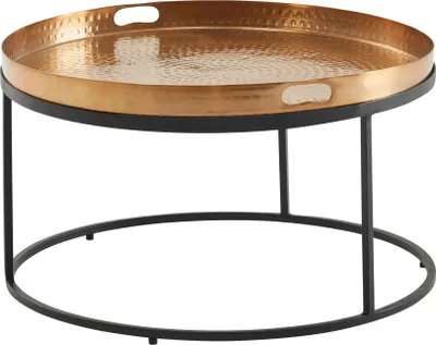 Produktbild von Couchtisch Metall Hammerschlag Sofatisch Ø 62 cm Wohnzimmertisch Gold