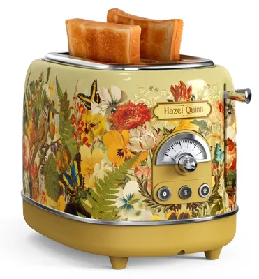 Retro-Toaster 2 Schlitze, Blumenprint, 6 Stufen, 3 Funktionen