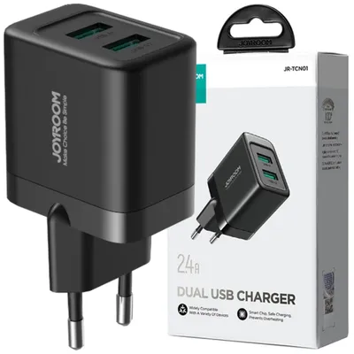 Zdjęcie produktu dla JoyRoom Uniwersalna Dwuportowa ładowarka USB - Czarna KP31240