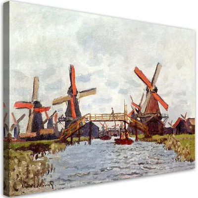Produktbild von Leinwandbild  Eine Mühle bei Zaandam - Claude Monet 60x40 Feeby Bunt bild für die wand bereit zum aufhängen