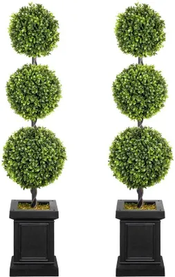 Image de Buis artificiel en pot, 110 cm, à feuilles persistantes, en deux parties, pour l'intérieur et l'extérieur