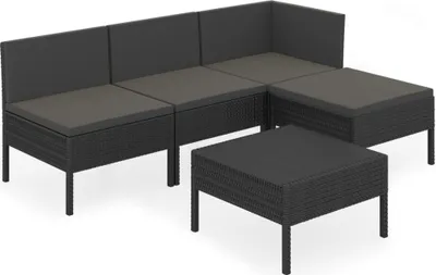 Produktbild von vidaXL 5-tlg. Garten-Lounge-Set mit Auflagen Poly Rattan Schwarz