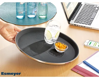 Produktbild von Esmeyer Antirutsch-Tablett TENNESSEE Boden aus Fiberglas, Oberfläche aus Gummi, mit Edelstahlapplikation, 307-010
