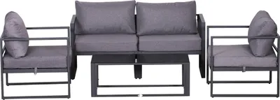 Produktbild von Outsunny Vierteiliges Gartenmöbel Set, Sitzgruppe, Sofa mit Sitzkissen, Tisch mit Stauraum, Polyester, Grau, 138 x 69 x 63 cm